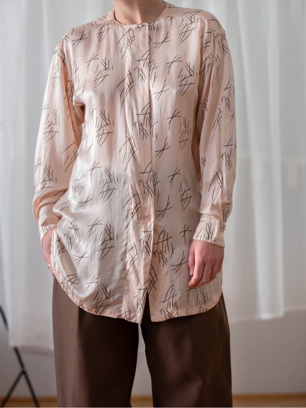 Vintage 80’s Escada Margaretha Ley silk twig pattern tunic blouse pink Sz small